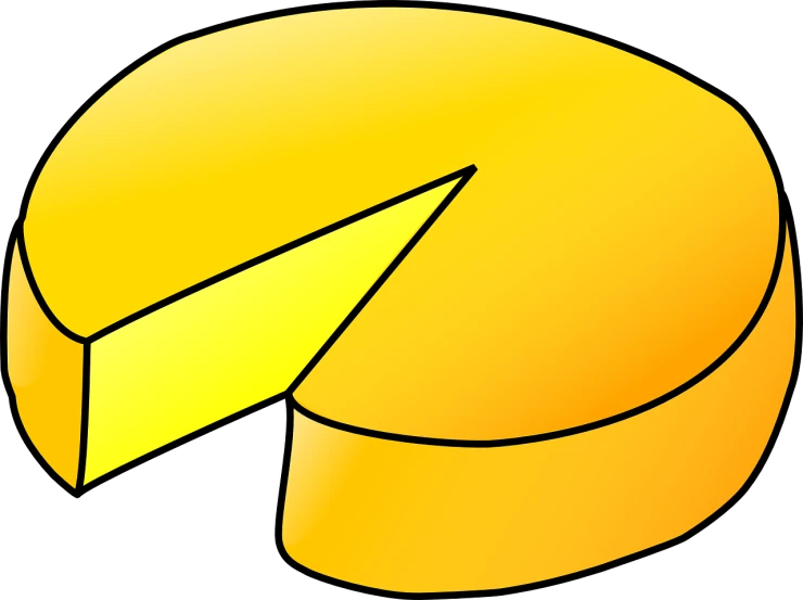 a piece of cheese with a piece missing, a screenshot, pixabay, anthropomorphic edible piechart, black. yellow, super high resolution, silk