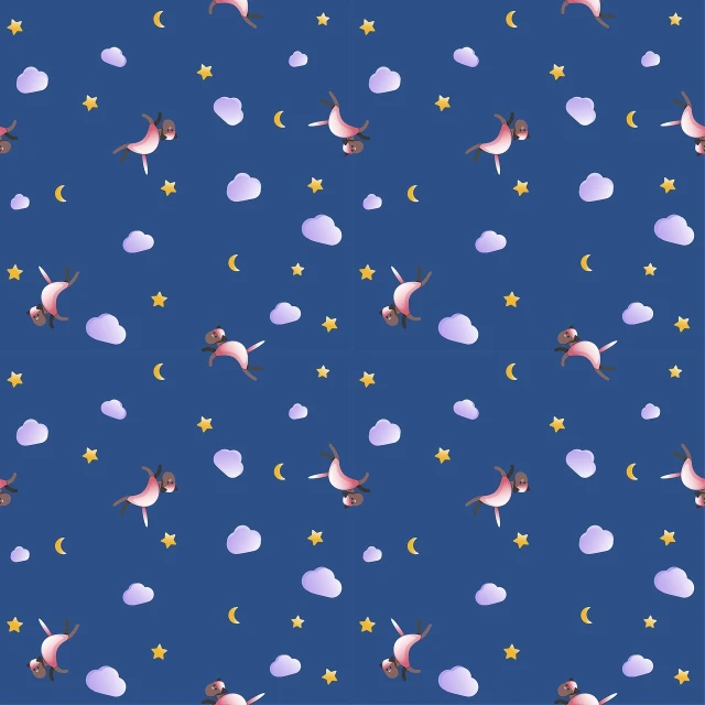 a pattern of birds and clouds on a blue background, an illustration of, tumblr, mingei, moonlit purple sky, cute mouse pokemon, birdseye view, it is night time