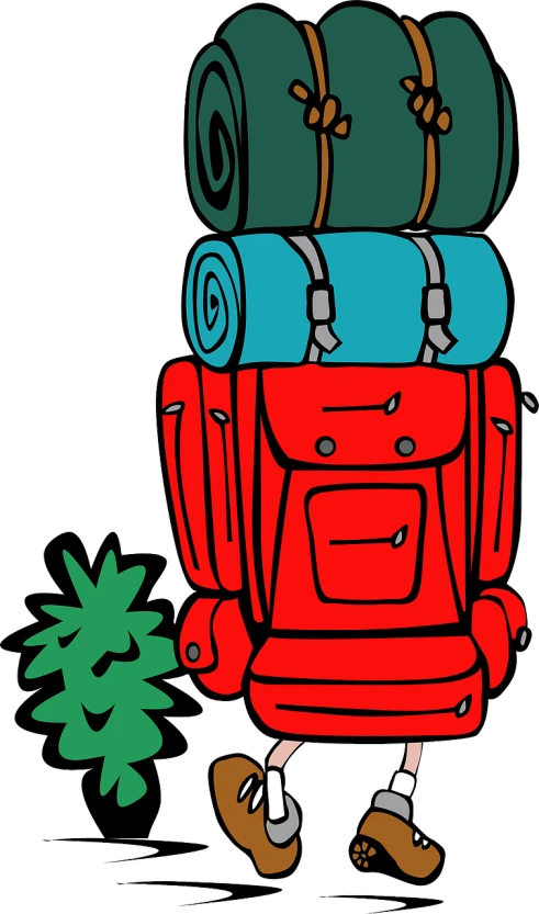 a stack of backpacks sitting on top of each other, a digital rendering, clipart, adventuring gear, red colored, wanderers traveling from afar