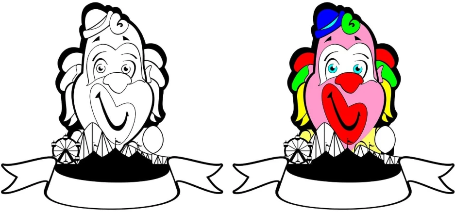 a couple of clowns standing next to each other, vector art, inspired by Bernd Fasching, trending on pixabay, magnolia goliath head ornaments, logo without text, rainbow line - art, banner