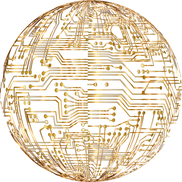 a computer circuit board sphere on a black background, by Robert Jacobsen, pixabay, computer art, inlaid with gold, isolated on white background, oriental, wires earth background
