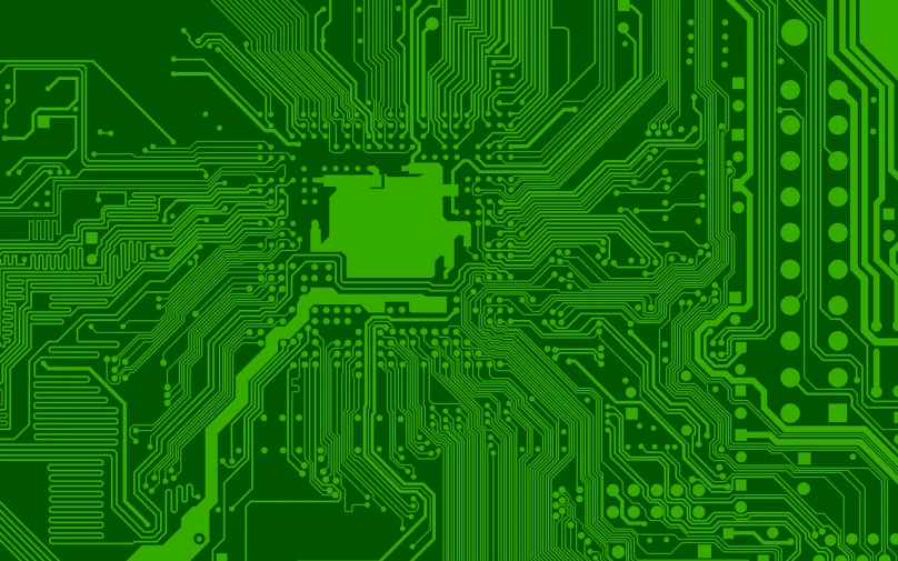 a computer circuit board with a green background, by Helen Thomas Dranga, shutterstock, computer art, detailed vectorart, 2 0 5 6 x 2 0 5 6, viewed from the side, 3 2 x 3 2