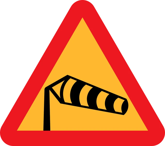a warning sign with a wind turbine on it, by Jens Søndergaard, op art, black and yellow and red scheme, tornado twister, light cone, bar