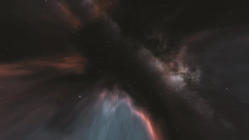 a star filled sky filled with lots of stars, digital art, inspired by WLOP, space art, melting volumetric smoke and fog, muted colours 8 k, coming out of a black hole, taken through a telescope
