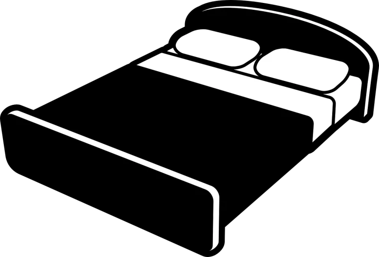a black and white picture of a bed, an ambient occlusion render, by Andrei Kolkoutine, digital art, pictogram, black flat background, black lacquer, illustration black outlining