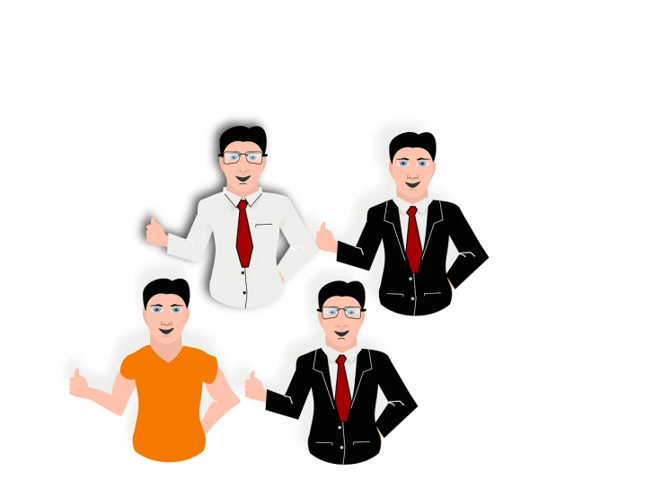 a couple of men standing next to each other, an illustration of, inspired by Ding Yunpeng, figuration libre, vector images, doing a thumb up, full body portrait of a group, giving an interview