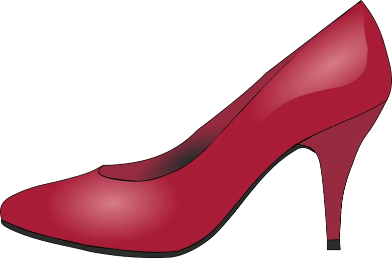 a red high heeled shoe on a white background, a cartoon, pixabay, renaissance, three - quarter view, school, magenta, hill