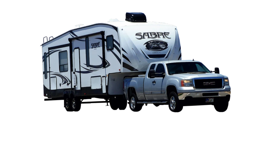 a truck towing a camper trailer on a black background, cobra, sapphire, superior detail, summer 2016, sabbas