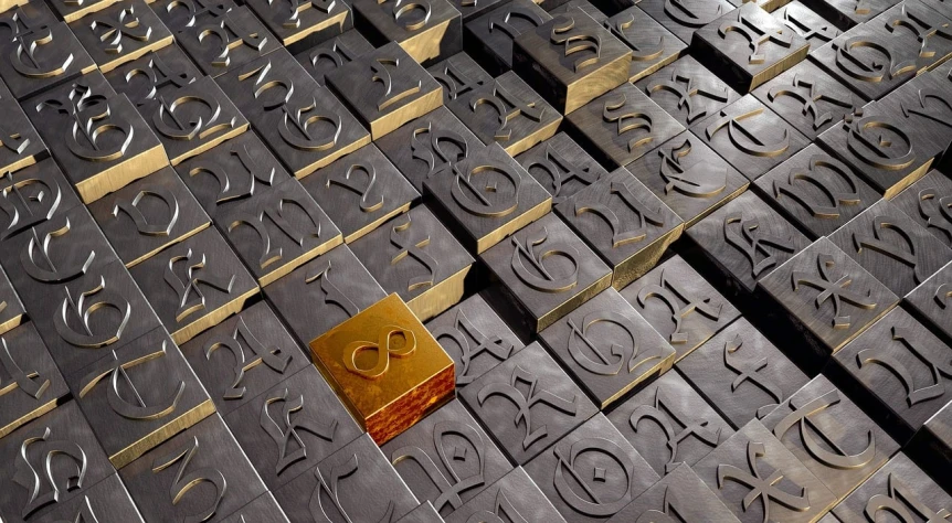 a pile of metal letters sitting on top of each other, by Andrei Kolkoutine, trending on polycount, letterism, golden wood carved in relief, infinity symbol, islamic calligraphy, eight eight eight