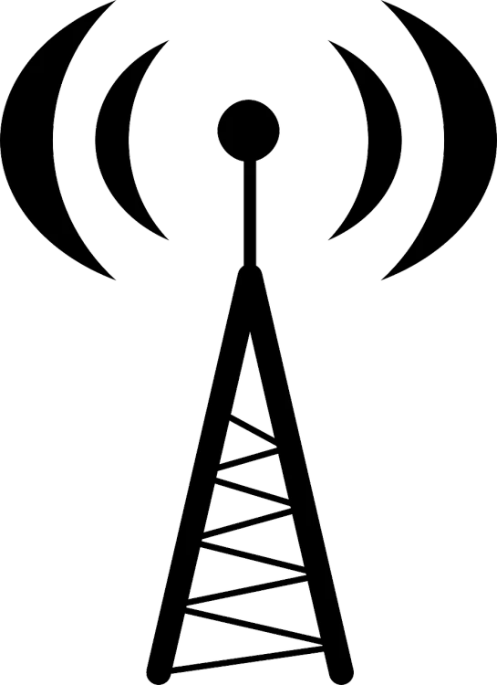 a black and white image of a radio tower, a cartoon, modern logo, cell phone, computer - generated, radio signals