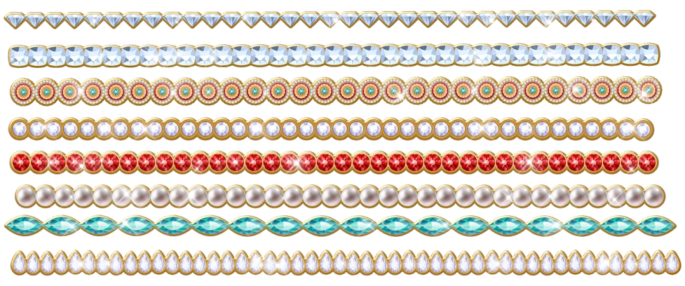 a bunch of different colored beads on a white background, an illustration of, by David Burton-Richardson, trending on shutterstock, art deco, ornate with gold trimmings, aquamarine, garters, multilayer