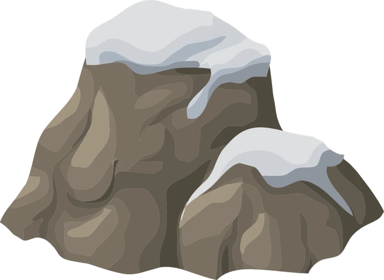 a rock with snow on top of it, a digital painting, clipart, sandstone, flattened, ms paint drawing