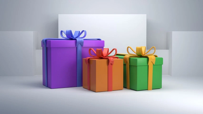 a group of three gift boxes sitting next to each other, a 3D render, by Harold von Schmidt, behance contest winner, digital art, 4k vertical wallpaper, generate multiple random colors, stock photo, marketing photo