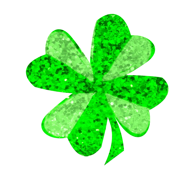 a four leaf clover on a black background, inspired by Masamitsu Ōta, flickr, digital art, sparkles and glitter, wearing green clothing, ¯_(ツ)_/¯