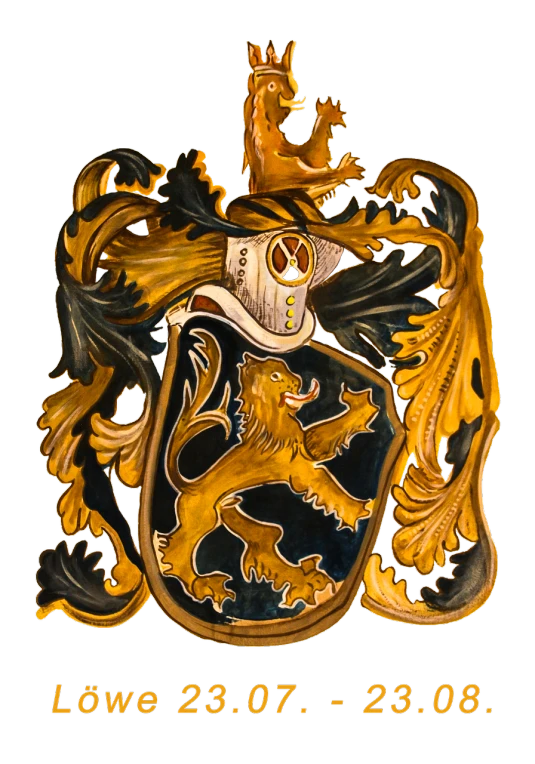 a gold and black coat of arms with a lion, by Sándor Liezen-Mayer, flickr, painted metal, studio art, family photo, brightly lit