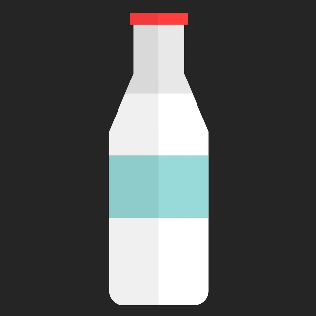 a bottle of milk on a black background, concept art, by Andrei Kolkoutine, simple 2d flat design, red and cyan theme, gif, flat grey background