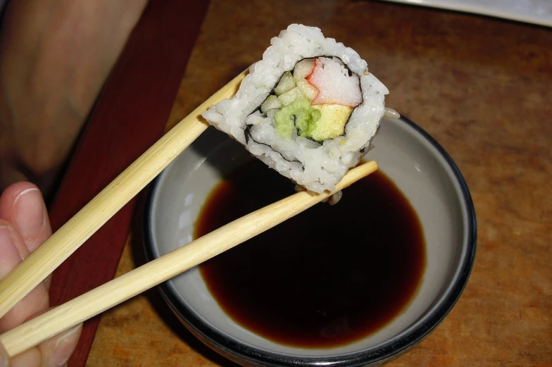 a person holding chopsticks over a bowl of sushi, inspired by Maki Haku, flickr, stained”, nug pic, stingray, wikimedia commons