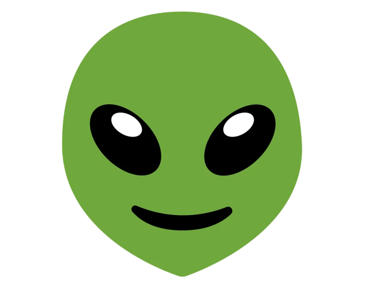 a green alien face on a black background, reddit, telegram sticker design, alien room background, happy friend, oval shaped face