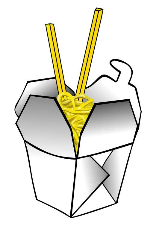 a box of noodles with chopsticks sticking out of it, a digital rendering, inspired by Shūbun Tenshō, pixabay contest winner, conceptual art, black and white and gold”, eating alien food, origami crane drawings, !!! very coherent!!! vector art
