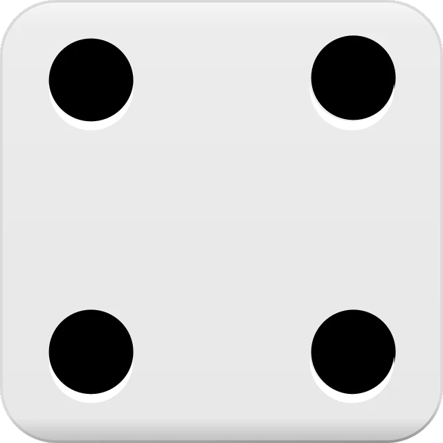 a white dice with four black dots on it, by Greg Rutkowski, deviantart, card back template, app icon, birds - eye view, domino mask