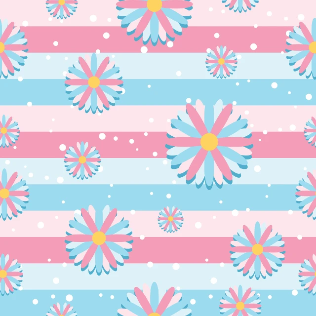 a pattern of flowers on a pink and blue background, vector art, stars and stripes, the non-binary deity of spring, daisies, ribbon