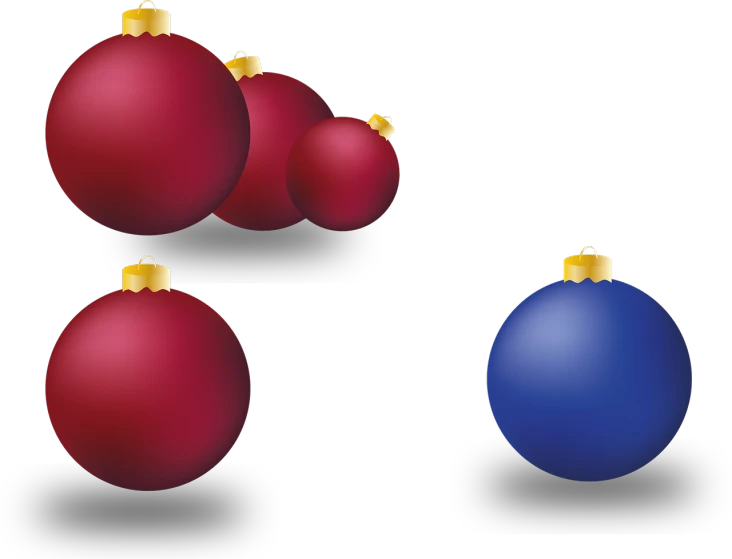 a group of red and blue christmas ornaments, digital art, black main color, side view centered, vectorised, actors