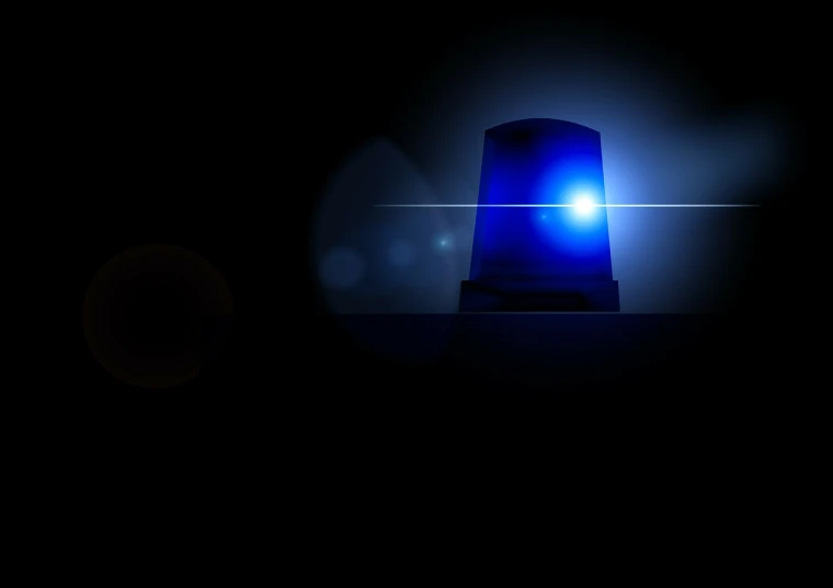 a police light shines brightly in the dark, by Jay Hambidge, shutterstock, digital art, gradient blue black, plain background, information, stock photo