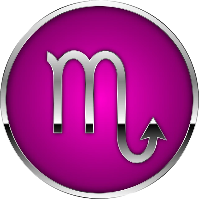 a purple button with the letter m on it, a digital rendering, by Mirko Rački, pixabay, digital art, aries constellation, serpentine curve!!!, matte pink armor, male!!!!!!!