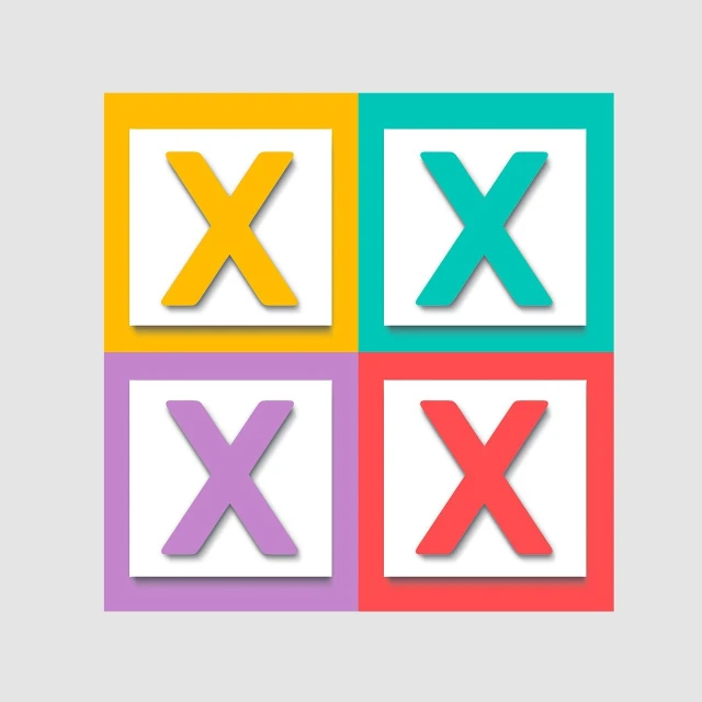 a set of four different colored ticquets, trending on pexels, context art, x logo, casual game, mathematics, reduced minimal illustration