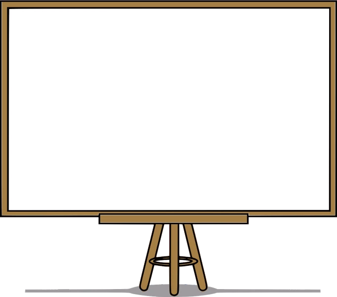 a white board sitting on top of a wooden tripod, inspired by Masamitsu Ōta, pixabay, computer art, comic book thick outline, wide establishing shot, plain black background, golden