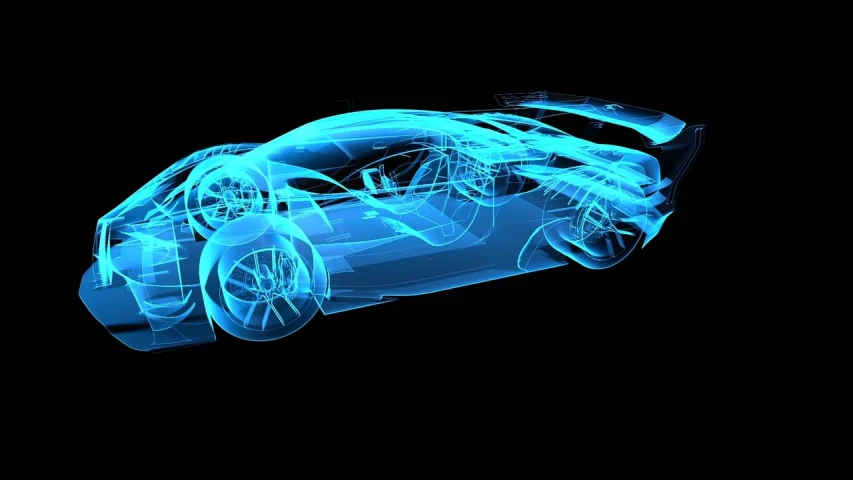 a close up of a car on a black background, a digital rendering, by Julian Allen, shutterstock, digital art, translucent sss xray, mobile wallpaper, wrapped blue background, tron