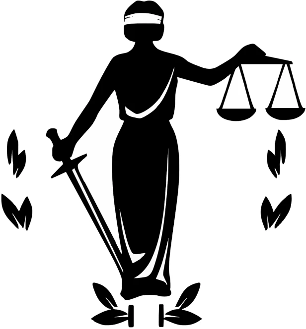 a black and white image of a lady justice symbol, a woodcut, pixabay, figuration libre, herb, anthropomorphic silhouette, created in adobe illustrator, vector