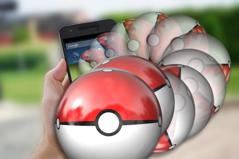 a close up of a person holding a cell phone, a hologram, inspired by Ken Sugimori, digital art, pokeball, product introduction photo, 3d-render, tourist photo