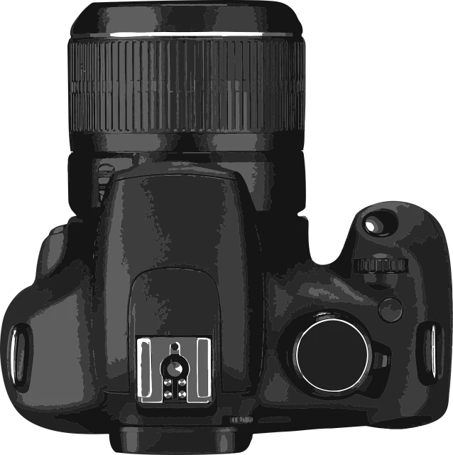 a digital camera with a lens attached to it, a digital painting, pixabay, digital art, detailed silhouette, top - side view, canon eos rebel, ( ( dithered ) )