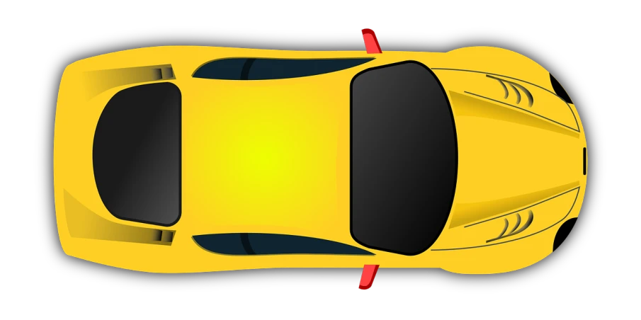 an overhead view of a yellow sports car, polycount, conceptual art, vectorized, distant full body view, with a black background, colored accurately