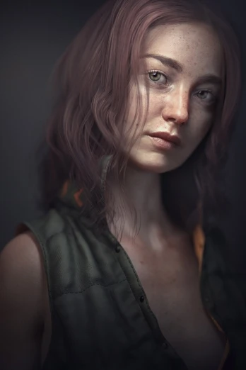 a close up of a woman with pink hair, a character portrait, trending on Artstation, digital art, ellie (last of us), a portrait of a suicidal girl, for hire 3d artist, realistic cute girl painting