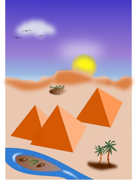 a group of pyramids sitting on top of a sandy beach, an illustration of, sunbathing. illustration, center of picture, nubian, dreaming about a faraway place