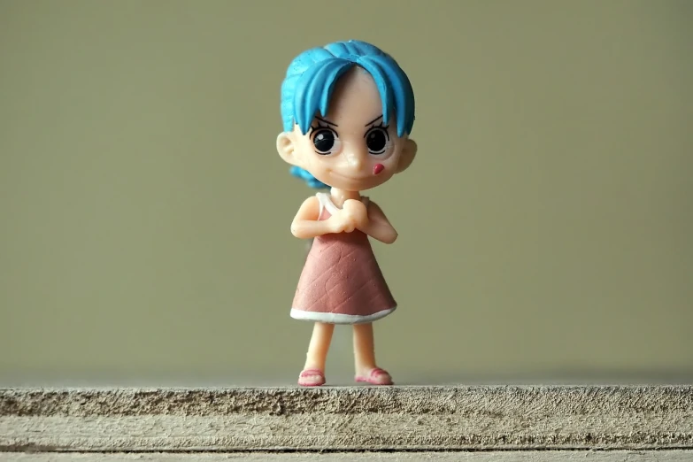 a close up of a figurine of a girl with blue hair, a picture, inspired by Eiichiro Oda, flickr, figuration libre, girl standing, betty boop, luffy (one piece, cute elegant pose