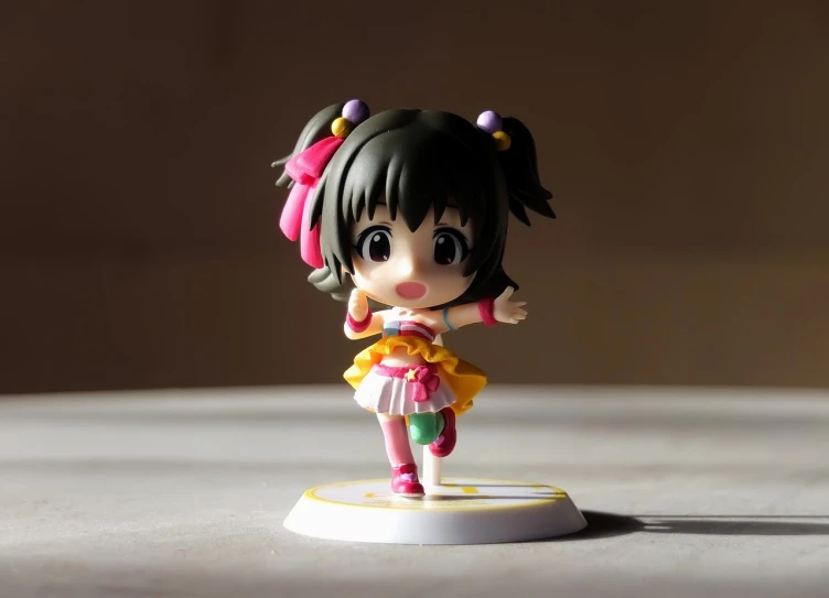 a close up of a figurine of a girl, a picture, by Jin Homura, flickr, figuration libre, kawaii playful pose of a dancer, 8k!!, cute colorful adorable, 12mm wide-angle