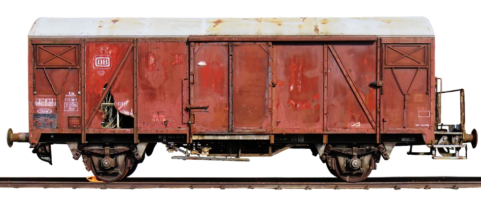 a close up of a train car on a train track, a portrait, by Carl Rahl, flickr, weathered ultra detailed, front side view full sheet, red painted metal, panorama