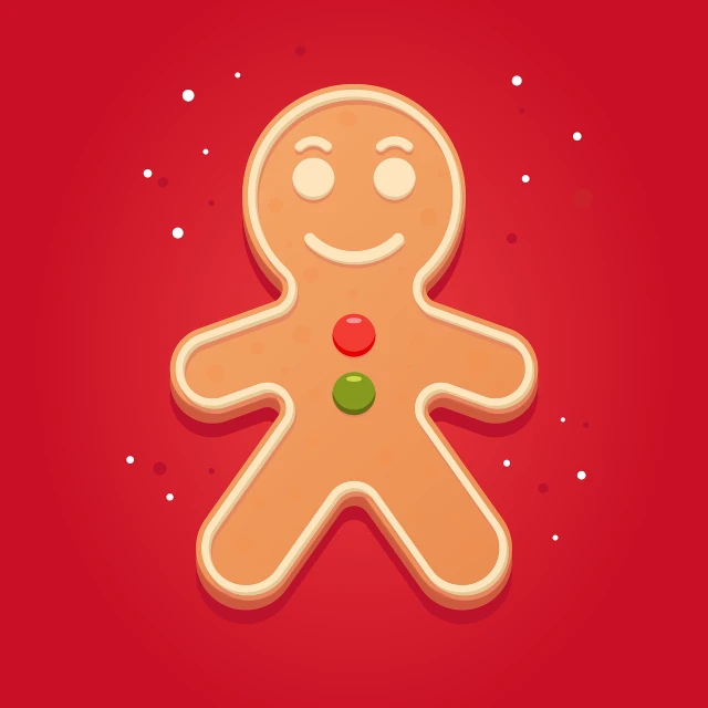 a close up of a ginger man on a red background, vector art, cookies, game icon, christmas, full color illustration