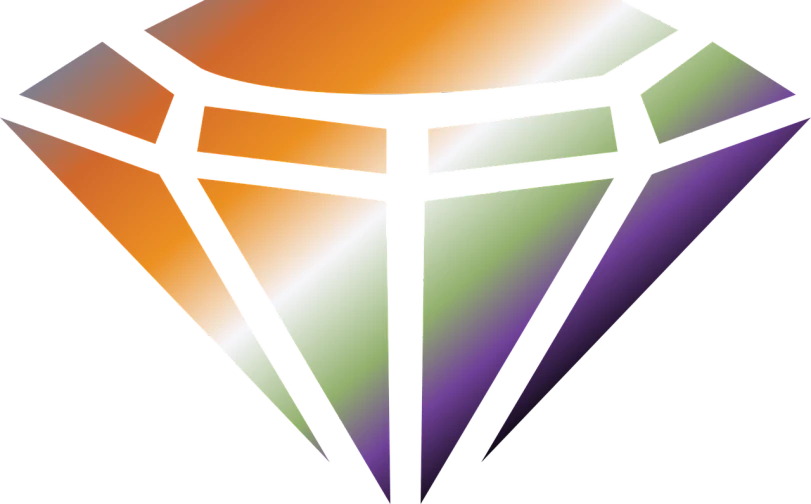 a colorful diamond on a black background, by Joe Bowler, transgressive art, “jeffrey” logo, lesbians, rainbow bg, purple orange colors