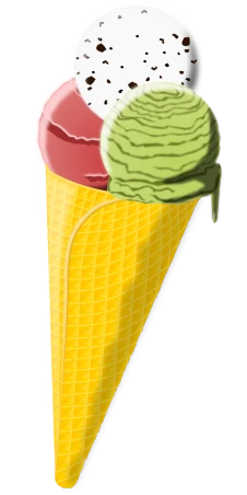 an ice cream cone with a scoop of watermelon, deviantart, pop art, mid-view, avocado, cell shaded graphics, really long