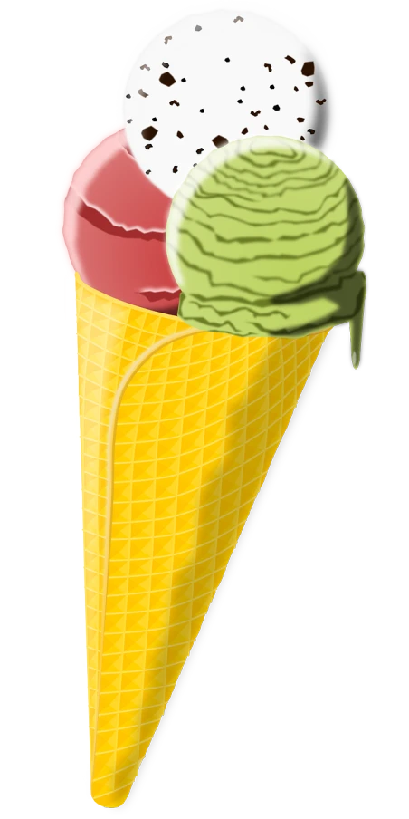 an ice cream cone with a scoop of watermelon, deviantart, pop art, mid-view, avocado, cell shaded graphics, really long