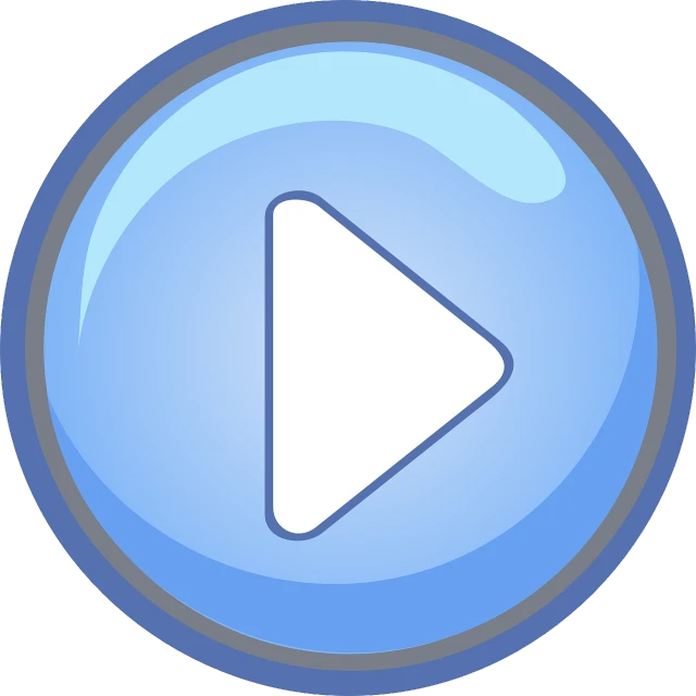 a blue button with a play button on it, a picture, video art, clipart, forward angle, song, beginner