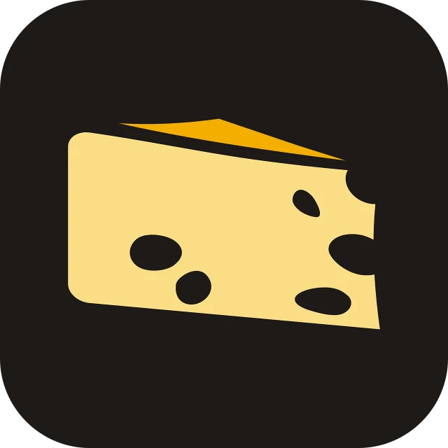 a piece of cheese with holes on it, a screenshot, conceptual art, ios app icon, black flat background, milkboys, view from the side