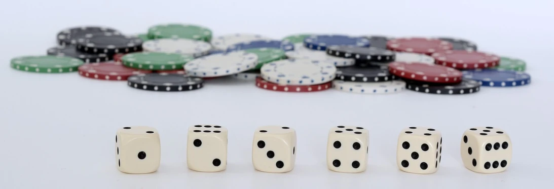 a pile of dices sitting on top of a table, a picture, by Carey Morris, pixabay, dau-al-set, white backround, chips, wheel, varying dots