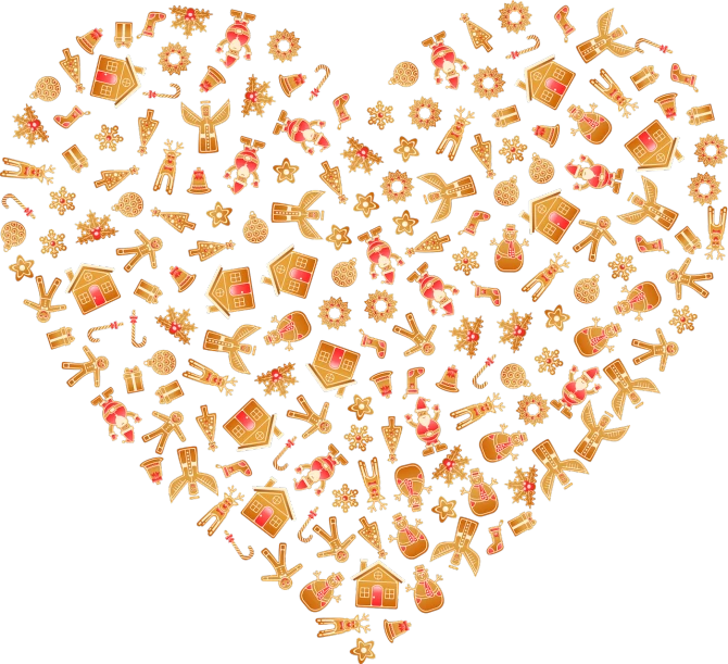 a heart made of christmas icons on a black background, by Marie Bashkirtseff, naive art, baking cookies, vector image, amber, ad image