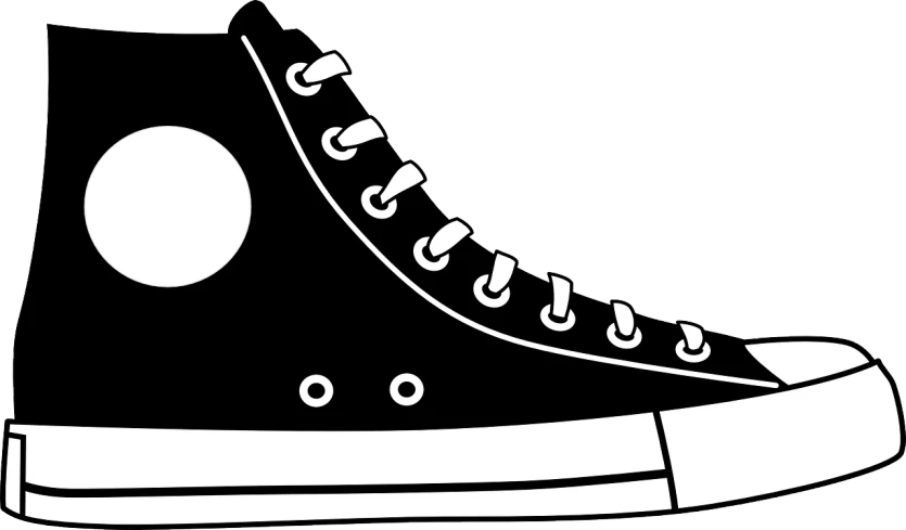 a black and white drawing of a pair of sneakers, vector art, trending on pixabay, sots art, converse, lit from the side, logo without text, high-contrast