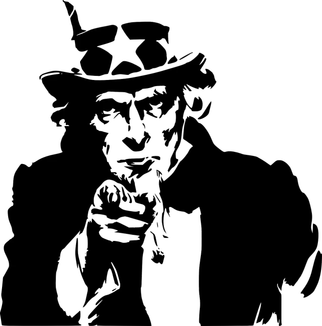 a black and white drawing of a man in a top hat, lineart, by Maxwell Bates, reddit, ascii art, made in paint tool sai2, style of a clint eastwood movie, black!!!!! background, uncle sam